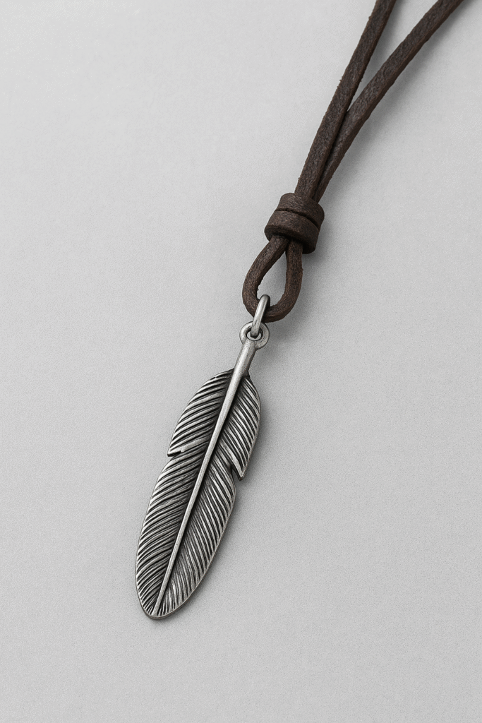 COOLSTEELANDBEYOND Feather Pendant on Adjustable Cord